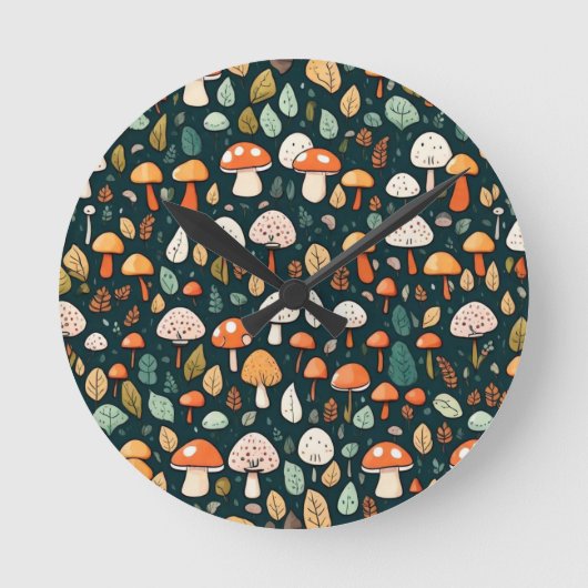 Niedliche Pilze Blätter Hütte Kerndesign Runde Wanduhr (Vorderseite)