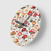 Niedliche Pilze Blätter Hütte Kerndesign Runde Wanduhr (Winkel)