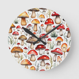 Niedliche Pilze Blätter Hütte Kerndesign Runde Wanduhr