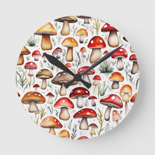 Niedliche Pilze Blätter Hütte Kerndesign Runde Wanduhr (Vorderseite)