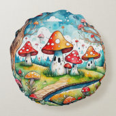 Niedliche Pilze Blätter Hütte Kerndesign Rundes Kissen (Rückseite)