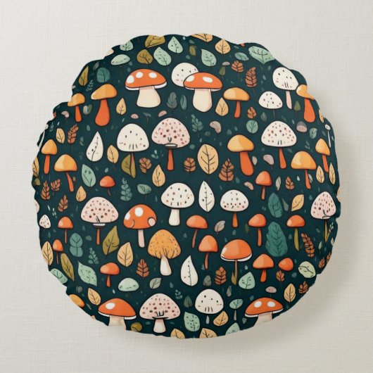Niedliche Pilze Blätter Hütte Kerndesign Rundes Kissen (Vorderseite)