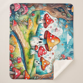 Niedliche Pilze Blätter Hütte Kerndesign Sherpadecke