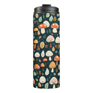 Niedliche Pilze Blätter Hütte Kerndesign Thermosbecher
