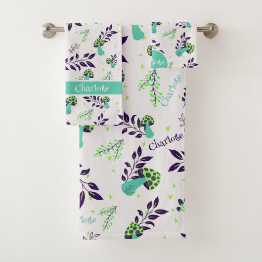 Niedliche Pilze für Mädchen und Individuelle Name  Badhandtuch Set (Insitu)