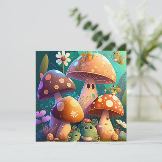 Niedliche Pilze im Wald Einladung (Stehend Vorderseite)