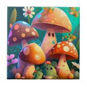 Niedliche Pilze im Wald Fliese (Vorderseite)