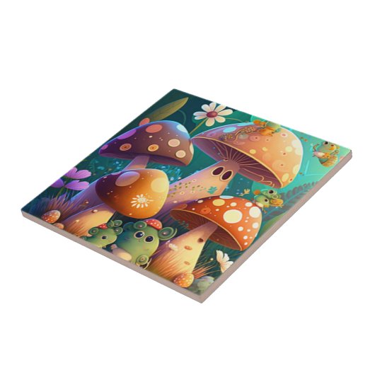 Niedliche Pilze im Wald Fliese (Seite)