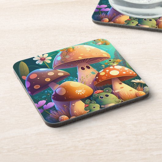 Niedliche Pilze im Wald Getränkeuntersetzer (Linke Seite)