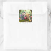 Niedliche Pilze im Wald Quadratischer Aufkleber (Tasche)