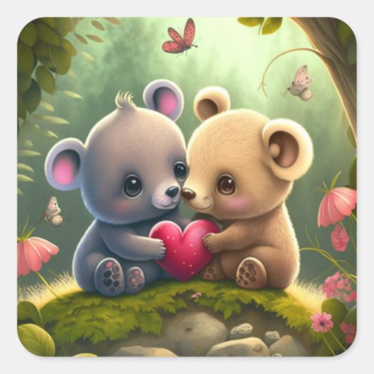 Niedliche Pilze im Wald Quadratischer Aufkleber (Vorderseite)