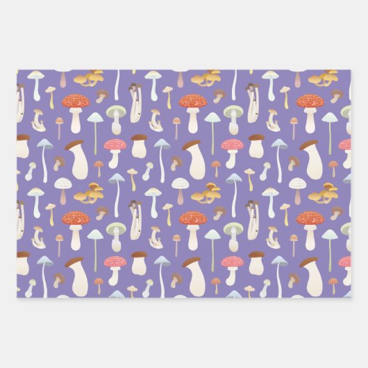 Niedliche Pilze Muster Schwarz, Lila und Weiß Geschenkpapier Set (Vorderseite 2)