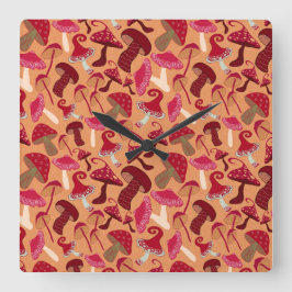 Niedliche Pilze Quadratische Wanduhr