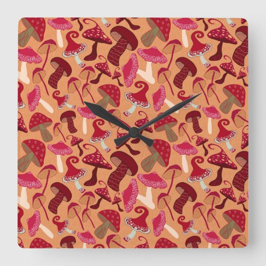 Niedliche Pilze Quadratische Wanduhr (Vorderseite)