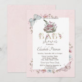 Niedliche Pilze Schmetterlinge Rosa Babydusche Einladung (Vorne/Hinten)