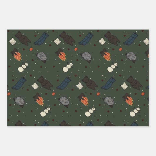 Niedliche Pilze und Bären, Igel, Maus Winter Geschenkpapier Set (Vorderseite 3)