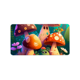 Niedliche Pilze und Blume Käfer grün Adressaufkleber