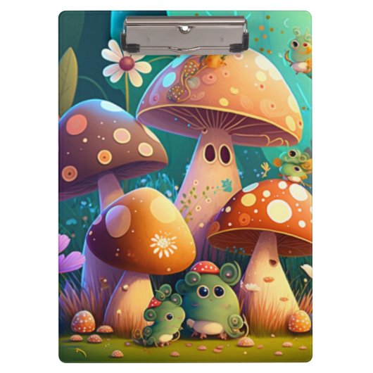 Niedliche Pilze und Blume Käfer grün Klemmbrett (Vorderseite)