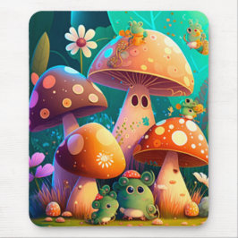Niedliche Pilze und Blume Käfer grün Mousepad