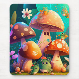 Niedliche Pilze und Blume Käfer grün Mousepad