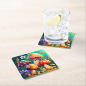 Niedliche Pilze und Blume Käfer grün Rechteckiger Pappuntersetzer (Vor Ort)