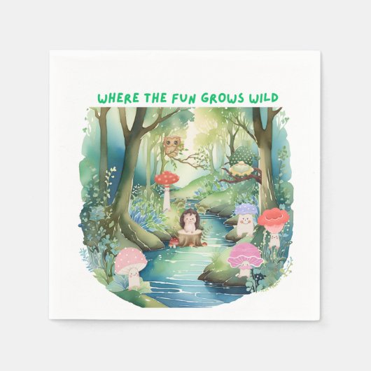 Niedliche Pilzfreunde mit ihren Waldfreunden Serviette (Vorderseite)