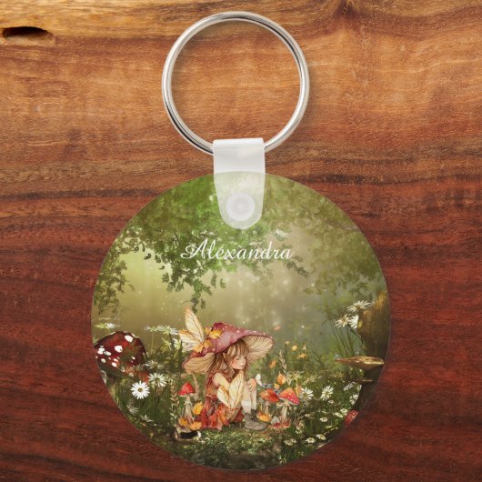 Niedliche Pilzmühle im Wald Schlüsselanhänger (Rückseite)