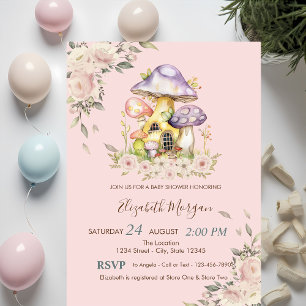 Niedliche Pilzsäle Floral Baby Dusche Einladung