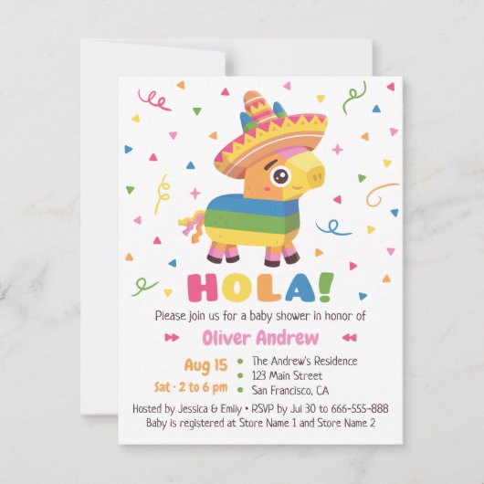 Niedliche PinataConfetti Hola Fiesta-Baby-Dusche Einladung (Vorderseite)