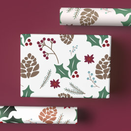 Niedliche Pine Cone & Holly Berry Weihnachten Geschenkpapier Set