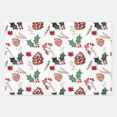 Niedliche Pine Cone & Holly Berry Weihnachten Geschenkpapier Set (Vorderseite 3)