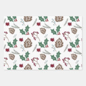 Niedliche Pine Cone & Holly Berry Weihnachten Geschenkpapier Set (Vorderseite)