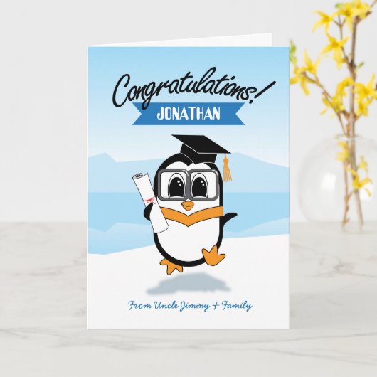 Niedliche Pinguin-Abschluss-Karte Karte (Gelbe Blume)