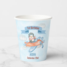 Niedliche Pinguin Airplane Blue 1. Geburtstag