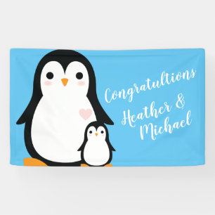 Niedliche Pinguin Baby Dusche Blue Boy Banner