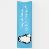 Niedliche Pinguin Baby Dusche Blue Boy Banner (Vertikal)