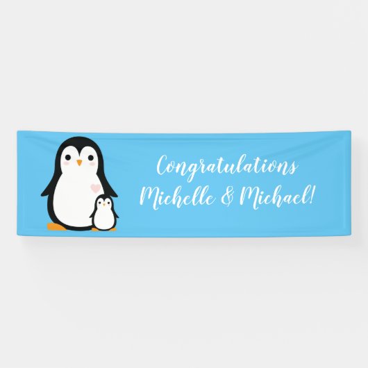 Niedliche Pinguin Baby Dusche Blue Boy Banner (Horizontal)