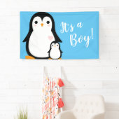 Niedliche Pinguin Baby Dusche Blue Boy Banner (Insitu)