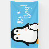 Niedliche Pinguin Baby Dusche Blue Boy Banner (Vertikal)