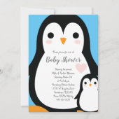 Niedliche Pinguin Baby Dusche Blue Boy Einladung (Vorderseite)