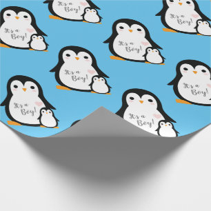 Niedliche Pinguin Baby Dusche Blue Boy Geschenkpapier