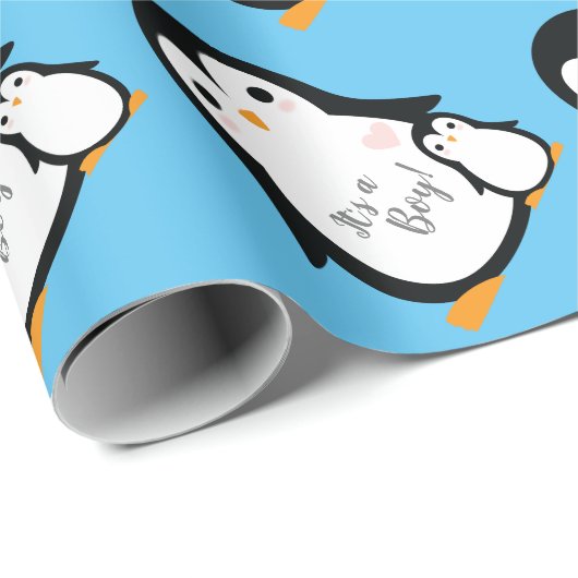 Niedliche Pinguin Baby Dusche Blue Boy Geschenkpapier (Rolleneckpunkt)