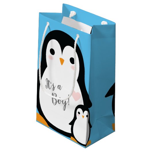 Niedliche Pinguin Baby Dusche Blue Boy Kleine Geschenktüte (Rückseite Schrägansicht)