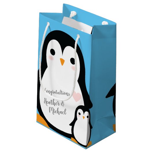 Niedliche Pinguin Baby Dusche Blue Boy Kleine Geschenktüte (Rückseite Schrägansicht)