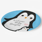 Niedliche Pinguin Baby Dusche Blue Boy Pappteller (Schrägansicht)