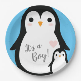 Niedliche Pinguin Baby Dusche Blue Boy Pappteller