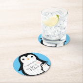 Niedliche Pinguin Baby Dusche Blue Boy Runder Pappuntersetzer (Vor Ort)