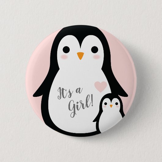 Niedliche Pinguin Baby Dusche Pink Girl Button (Vorderseite)