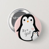 Niedliche Pinguin Baby Dusche Pink Girl Button (Vorne & Hinten)