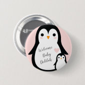 Niedliche Pinguin Baby Dusche Pink Girl Button (Vorne & Hinten)